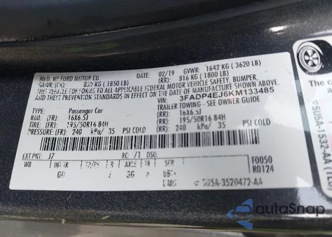 2019 Ford Fiesta Se z USA, uszkodzony, nr VIN 3FADP4EJ6KM133485
